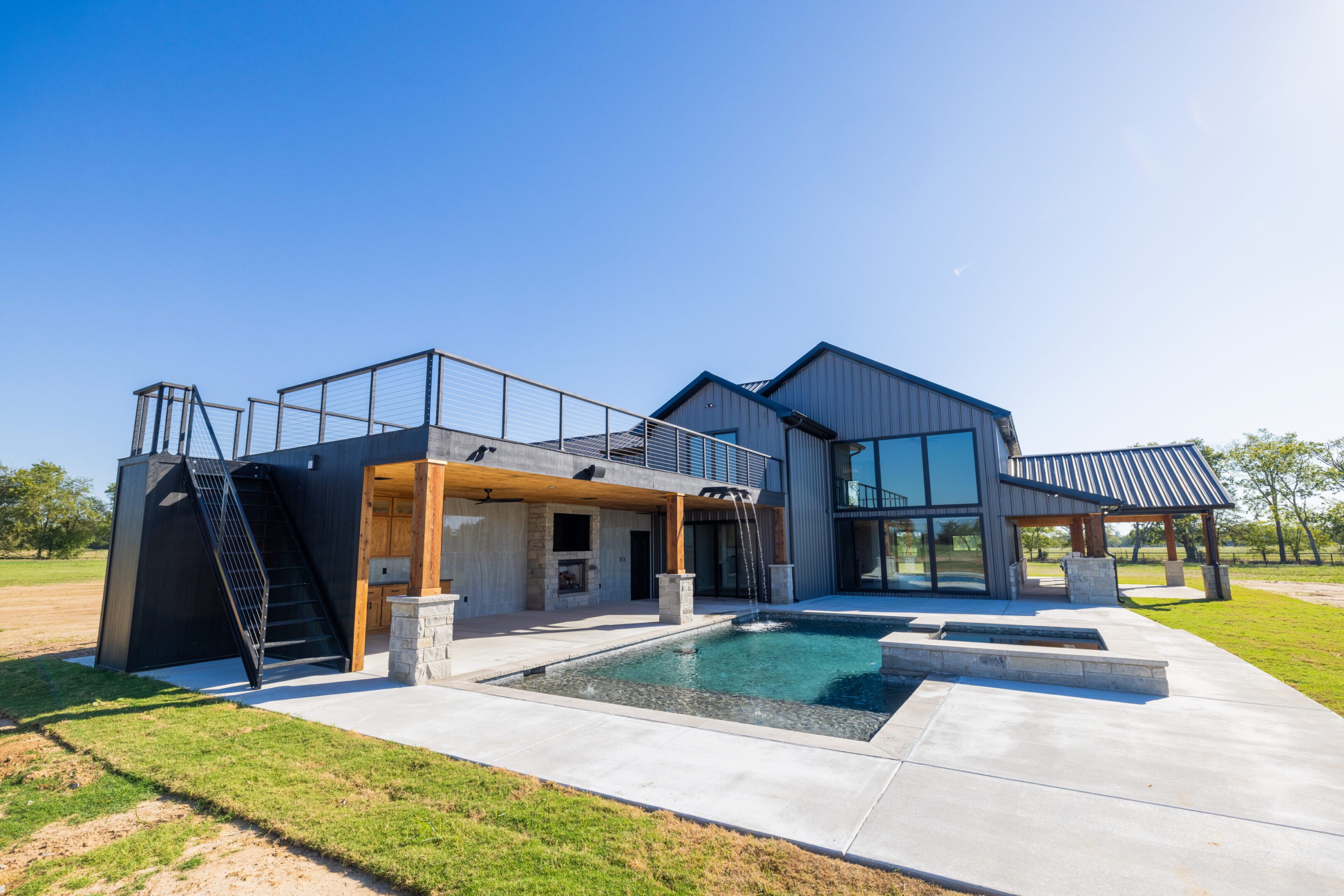 Modern house with pool and deck.